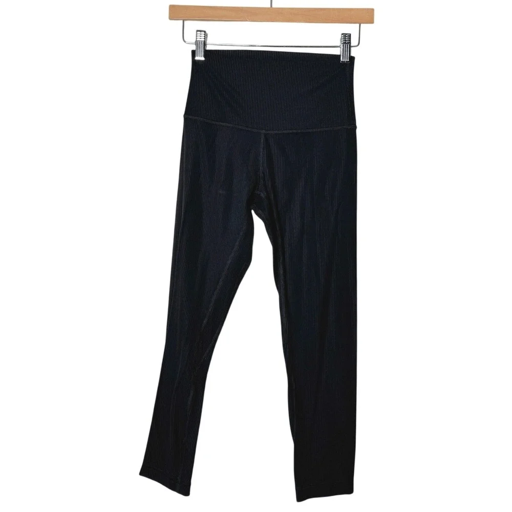 Lululemon Align High Rise Ribbed Pants 23 In Black Leggings Womens Size 4